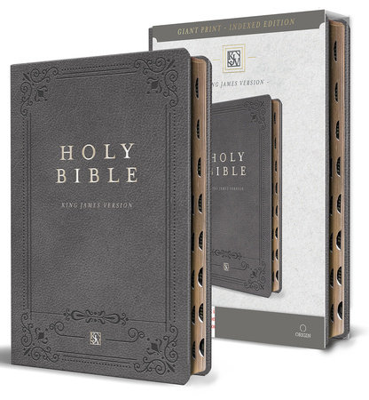 KJV Holy Bible, Giant Print Thinline Edition, Large Format, Gray Premium Imitation Leather, Red Letter, Thumb Index, Ribbon Marker by ORIGIN