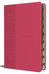 KJV Holy Bible, Large Print Medium format, Fuchsia Faux Leather w/Ribbon Marker, Red Letter, thumb Index