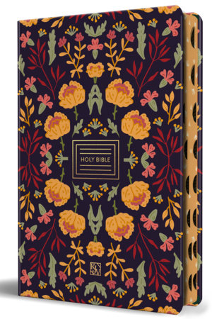 KJV Holy Bible, Large Print Handy Size format, Hardcover, Deep Plum Folk Floral with page edge design, Thumb Index, Ribbon Marker, and Red Letter by KING JAMES VERSION